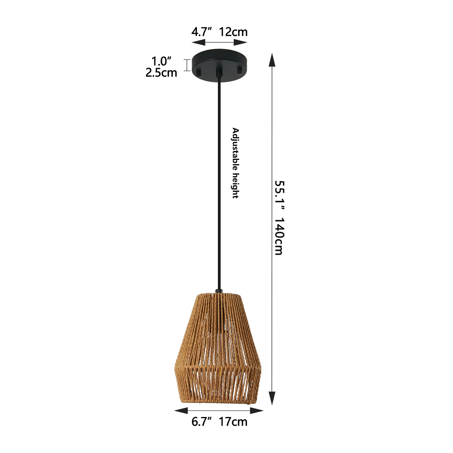 7-Inch Set of 3 Rustic Hemp Rope Pendant Lights - Farmhouse Ceiling Fixtures