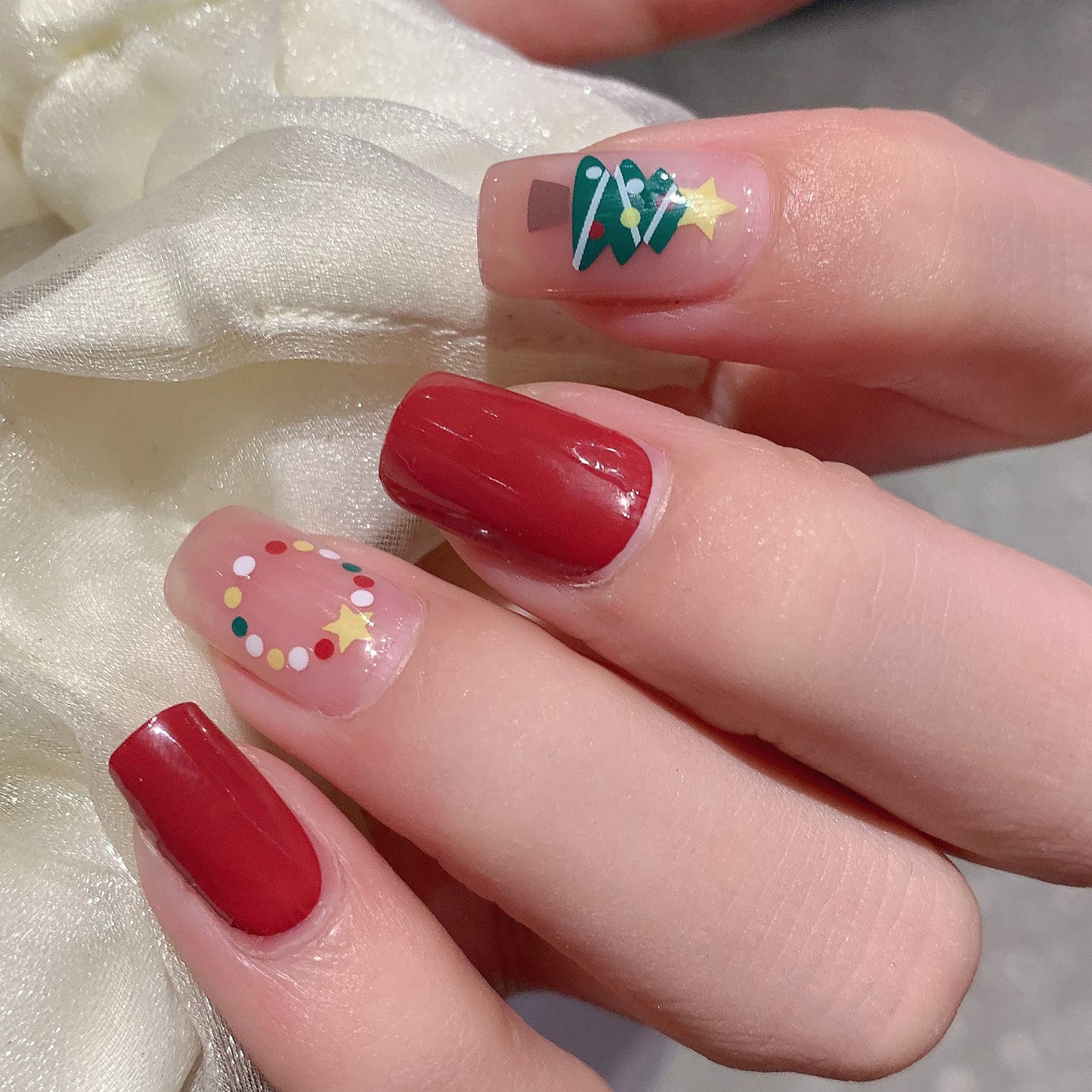 Christmas Nail Stickers Set - Holiday Checkerboard Star Candy Designs for Manicure