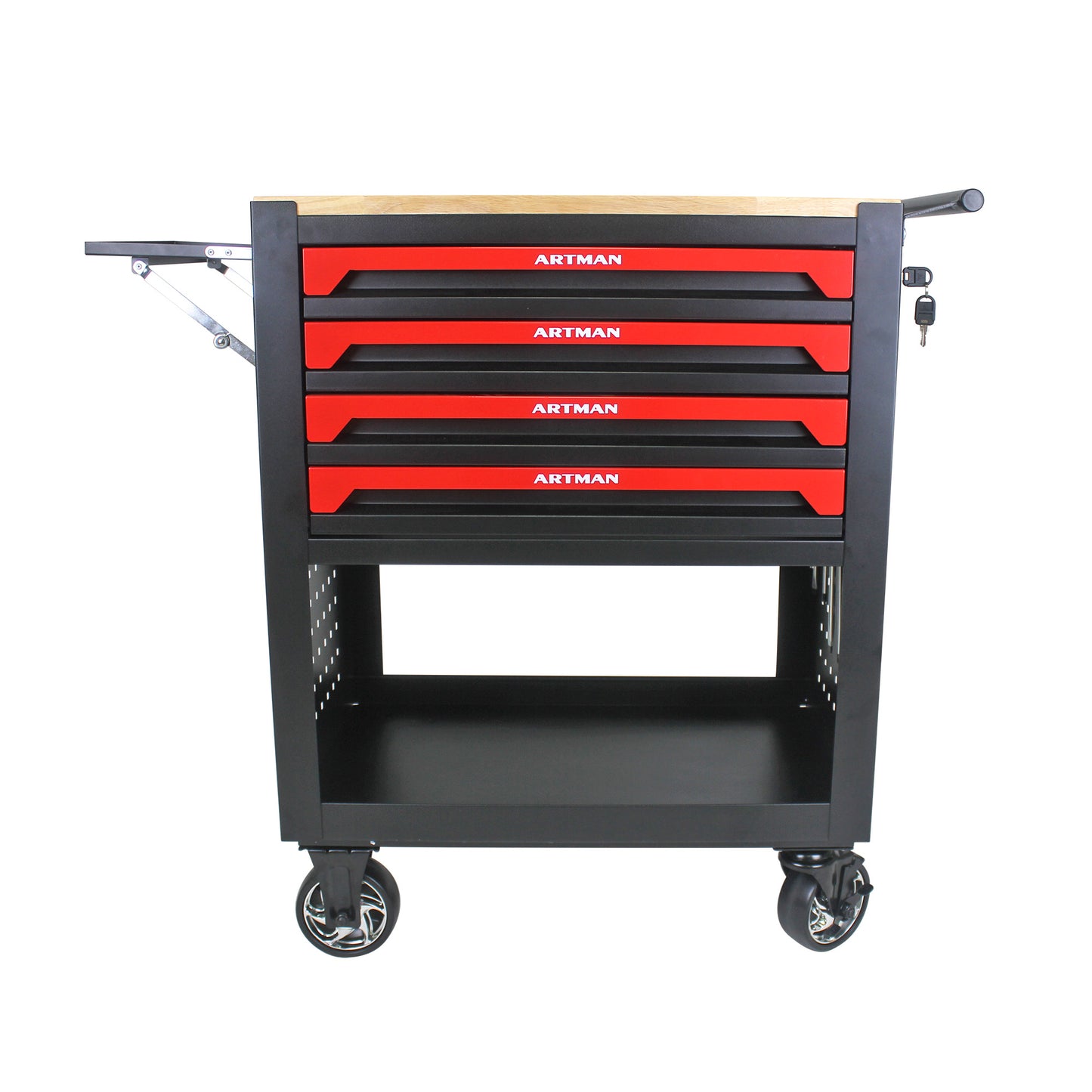 4-Drawer Multifunctional Tool Cart with Wheels and Wooden Top