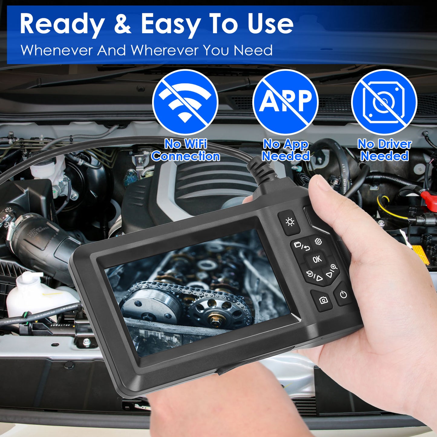 Endoscope Camera with 4.3-Inch Color Screen 1080P Waterproof 8mm Borescope Inspection Tool