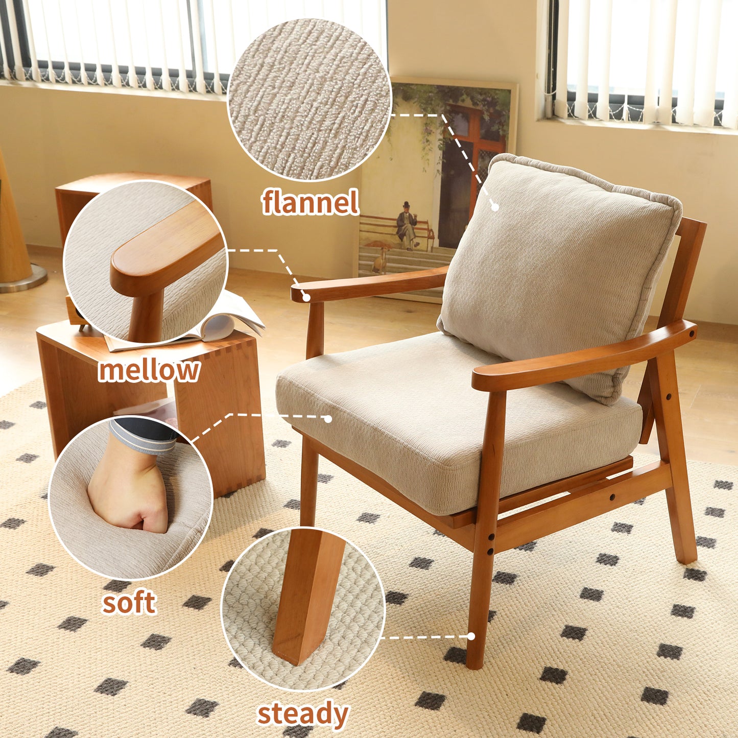 Cozy Grey Accent Chair with Solid Wood Frame - Comfy Armchair