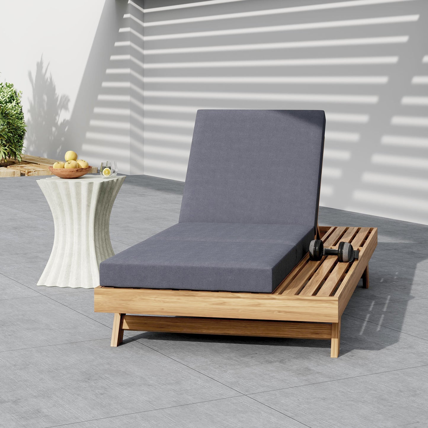 Lounge Chaise Set - Acacia Solid Wood with Dark Grey Cushion