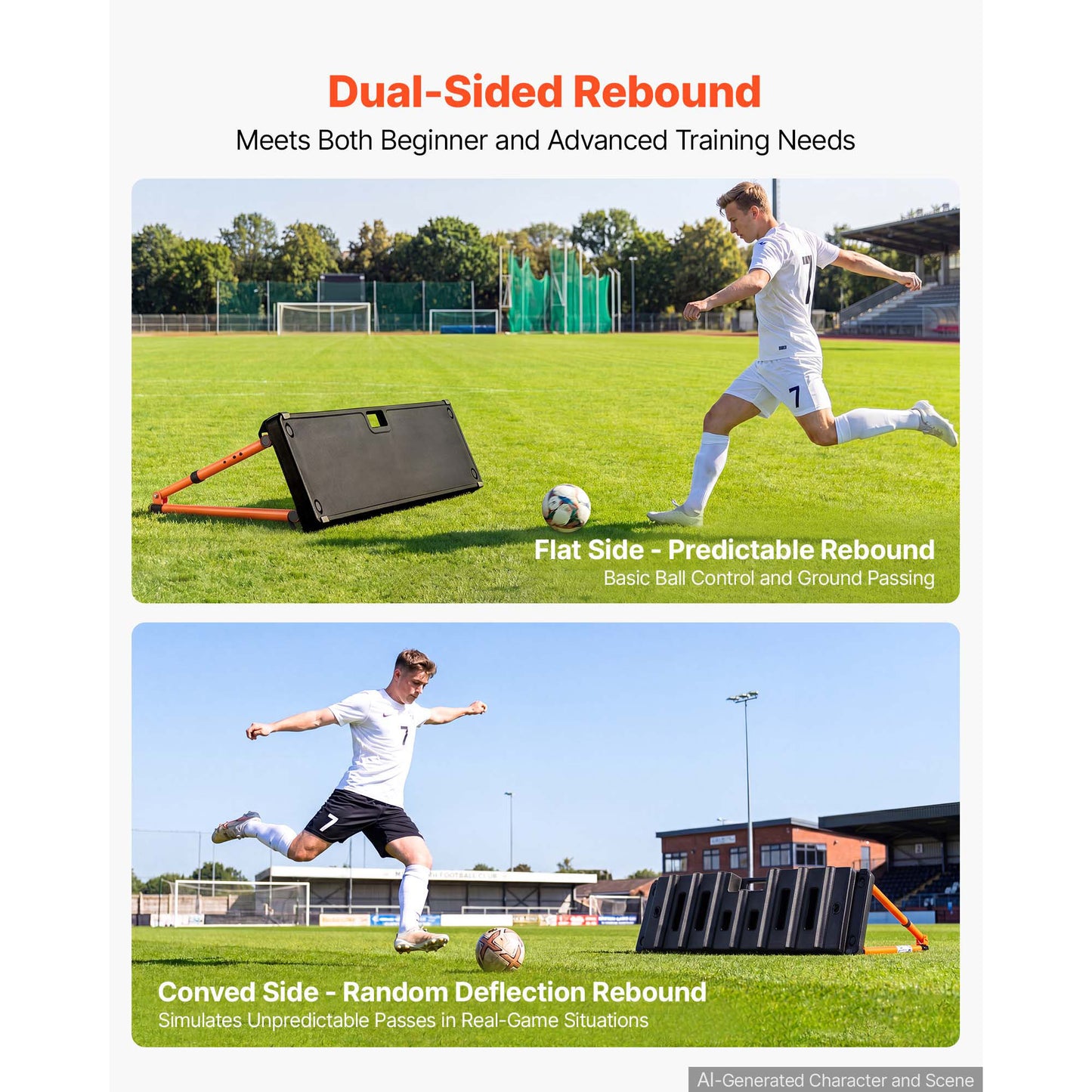 Soccer Rebounder Wall, 37.4 x 9.8 Inch Dual-Sided Practice Board with 4 Angles