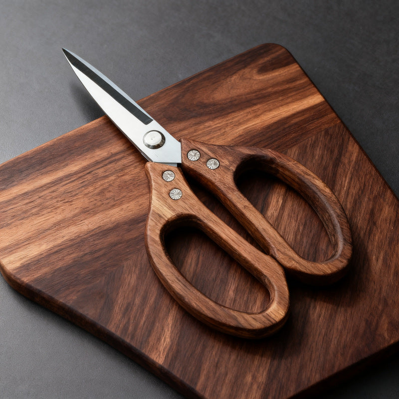 Heavy-Duty Stainless Steel Chicken Bone Scissors with Wooden Handle - Acacia