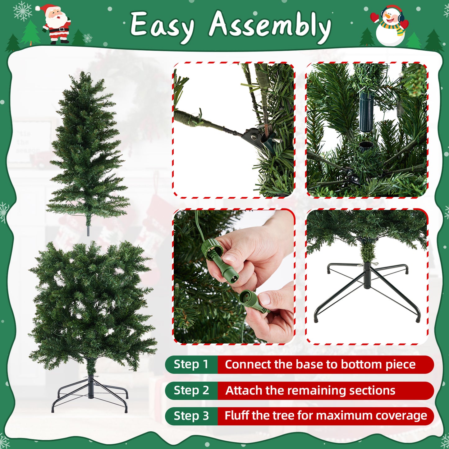Prelit Slim Christmas Tree with 250 LED Lights & Foldable Base