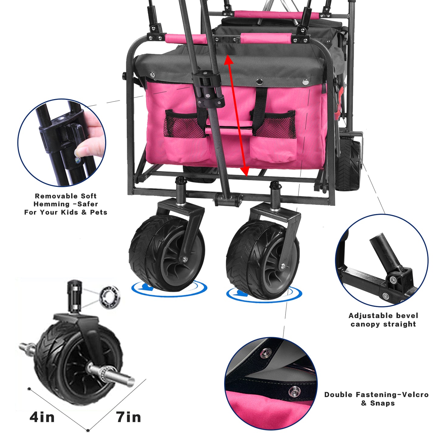 Collapsible 140L Wagon with Canopy and Cooler Bag - Pink