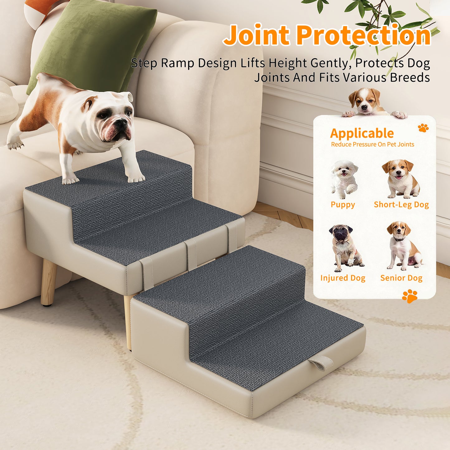Foldable 4-Step Dog & Pet Stairs Ramp for Sofa Bed - Support Up To 220lbs
