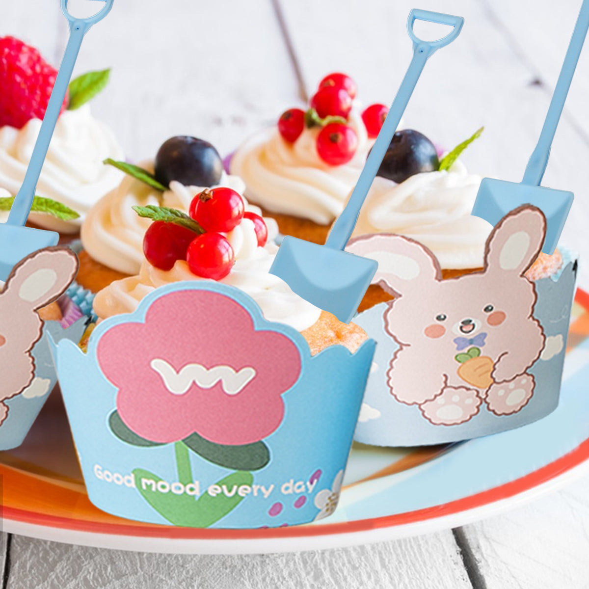 Cute Bunny Flower Cupcake Liners with Spoons - 100 Pcs Set