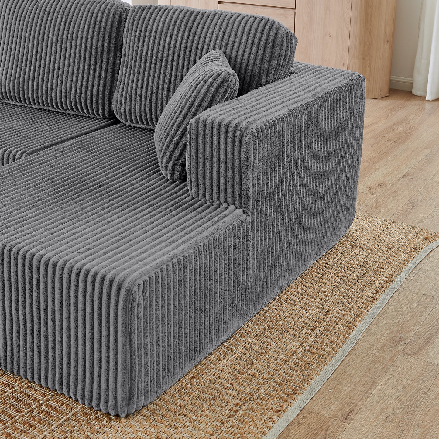 Modular U Shape Sectional Sofa - Compressed Corduroy Couch in Grey