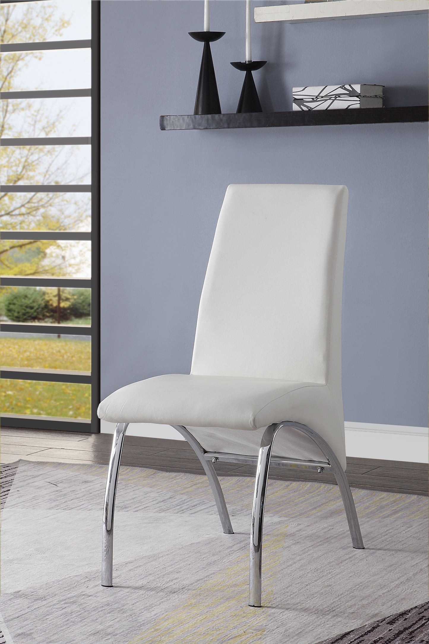 Pervis White Synthetic Leather Side Chair Set of 2 - Chrome Finish