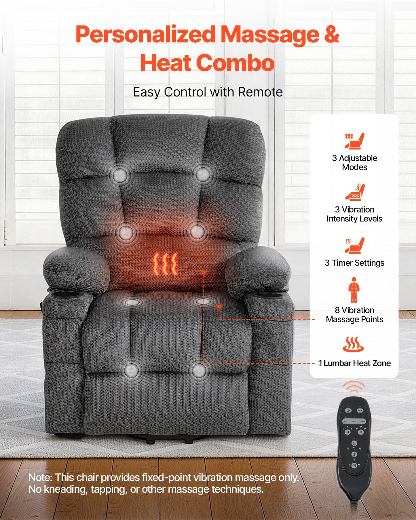Electric Power Lift Recliner Chair with Heat Massage Velvet Dark Gray
