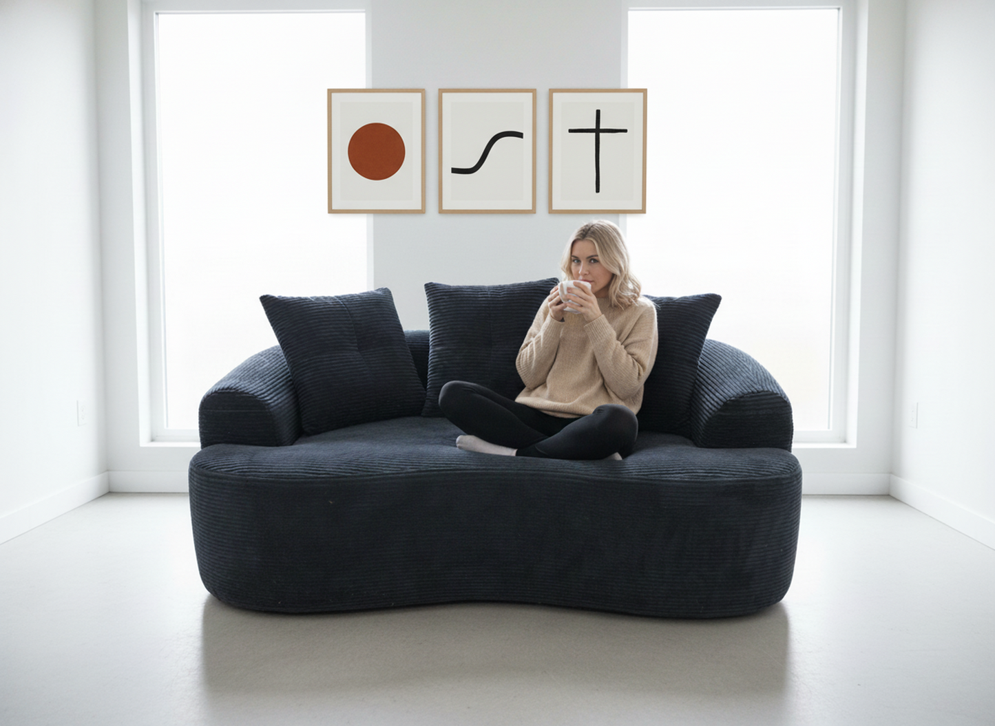 65.35 Curved Loveseat Sofa With Pocket Spring Cushions For Soft