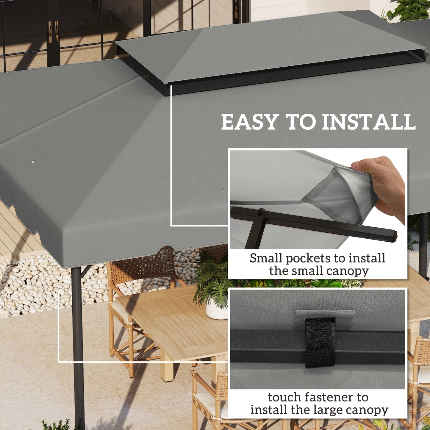Replacement Canopy for 13 x 10 Gazebo - Light Gray, Double Vented Roof