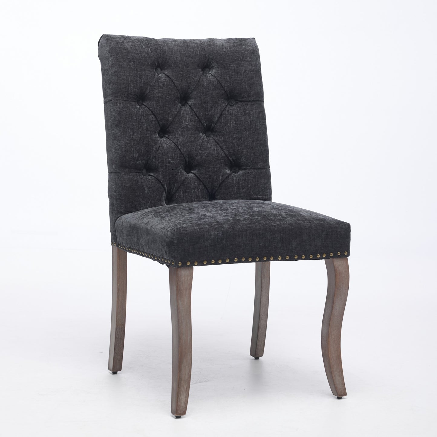 Upholstered Chenille Fabric Accent Dining Chair, Curved Solid Wood
