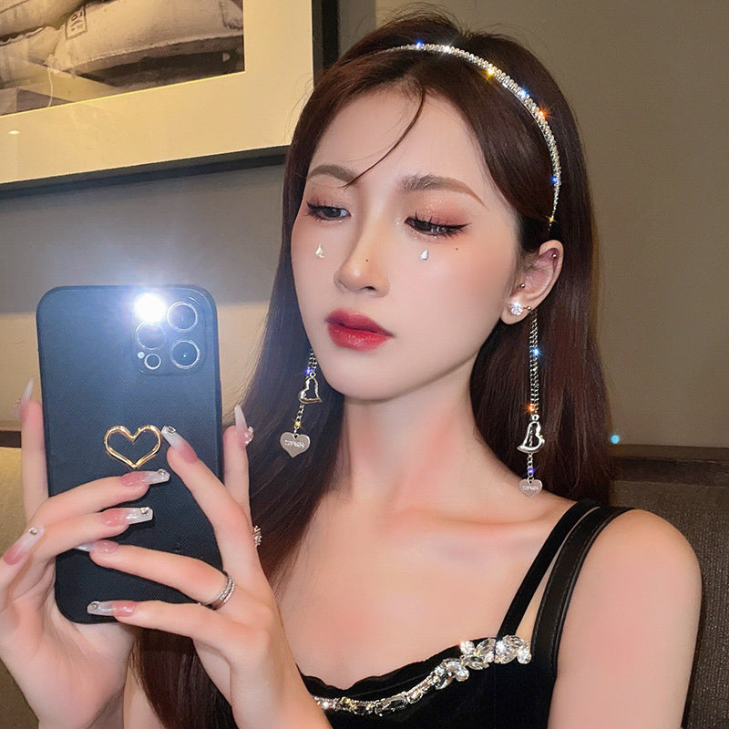 Women's Diamond Geometric Love Tassel Headband - Elegant Hair Accessory