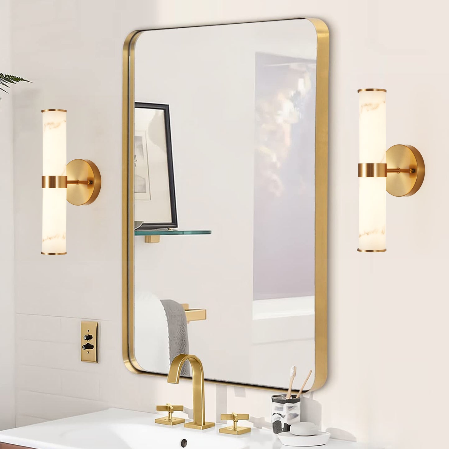 Gold Resin Wall Sconce Set of 2 Modern Vertical Indoor Lighting Fixture