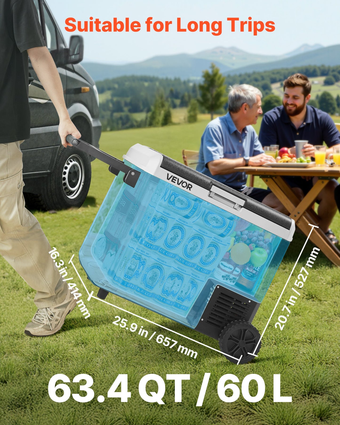 12V Portable Car Refrigerator Freezer 63.4QT Electric Cooler for Camping