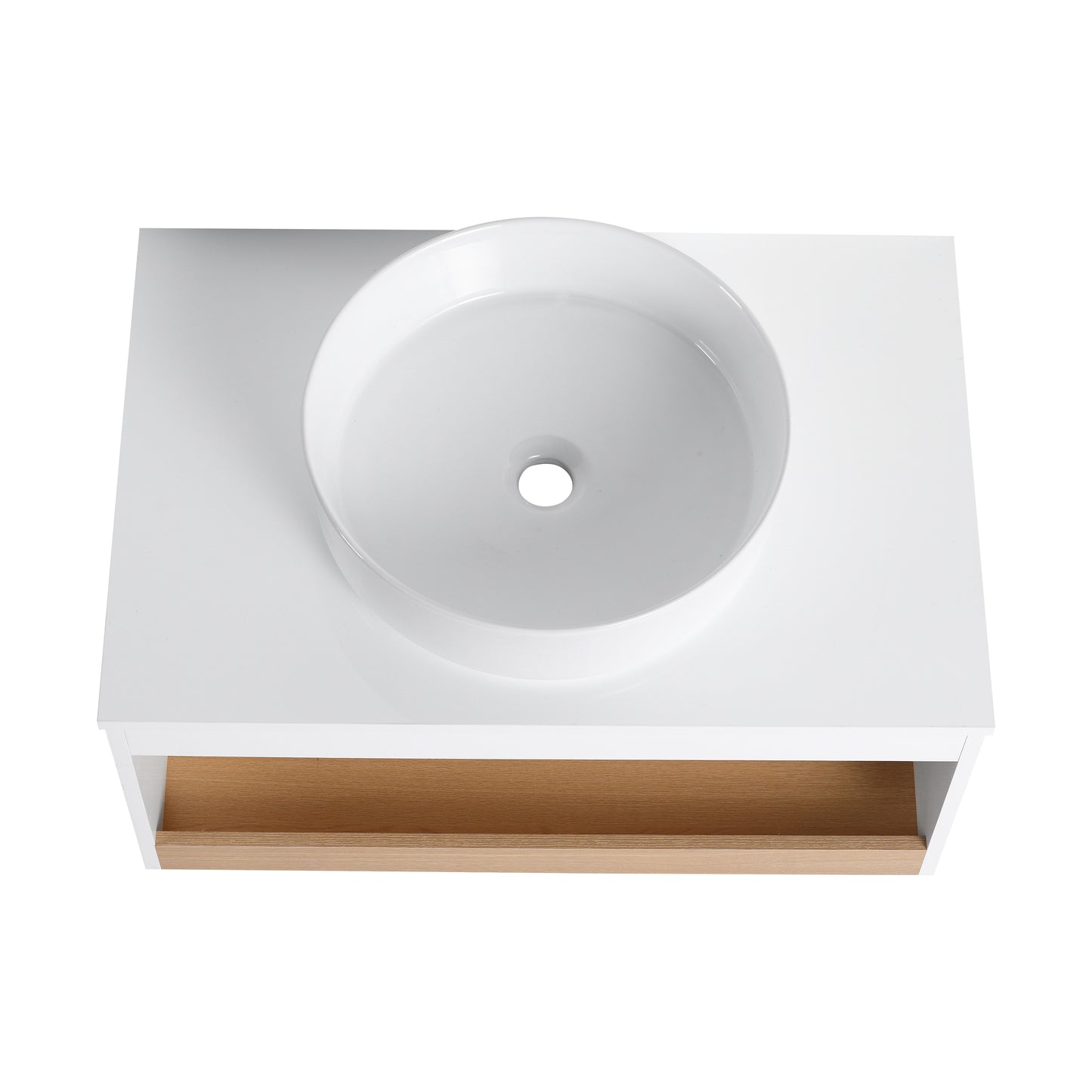 30" Wall-Mounted Bathroom Vanity with Glossy White Vessel Sink