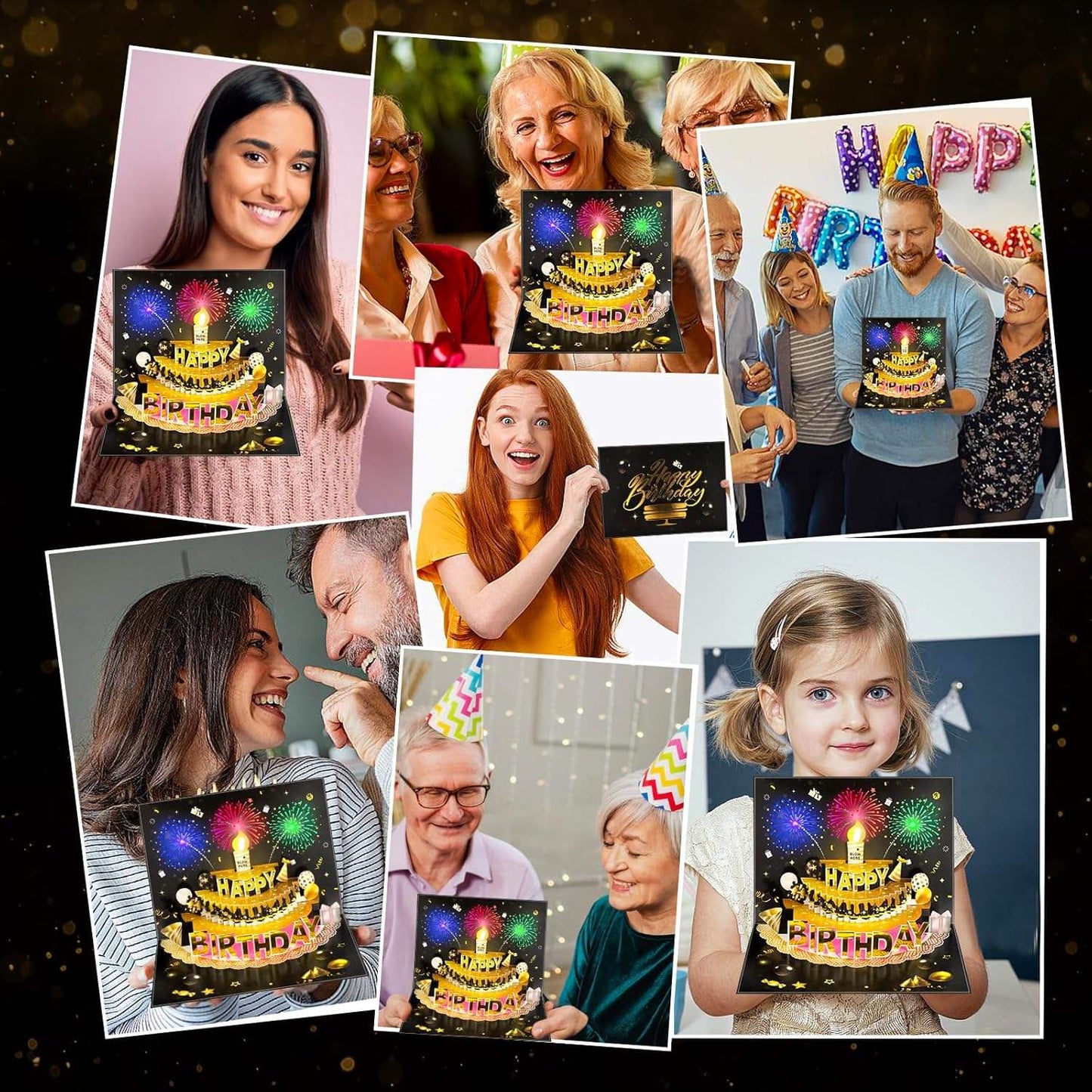 3D Happy Birthday Card with Envelope - Black, 15x20cm