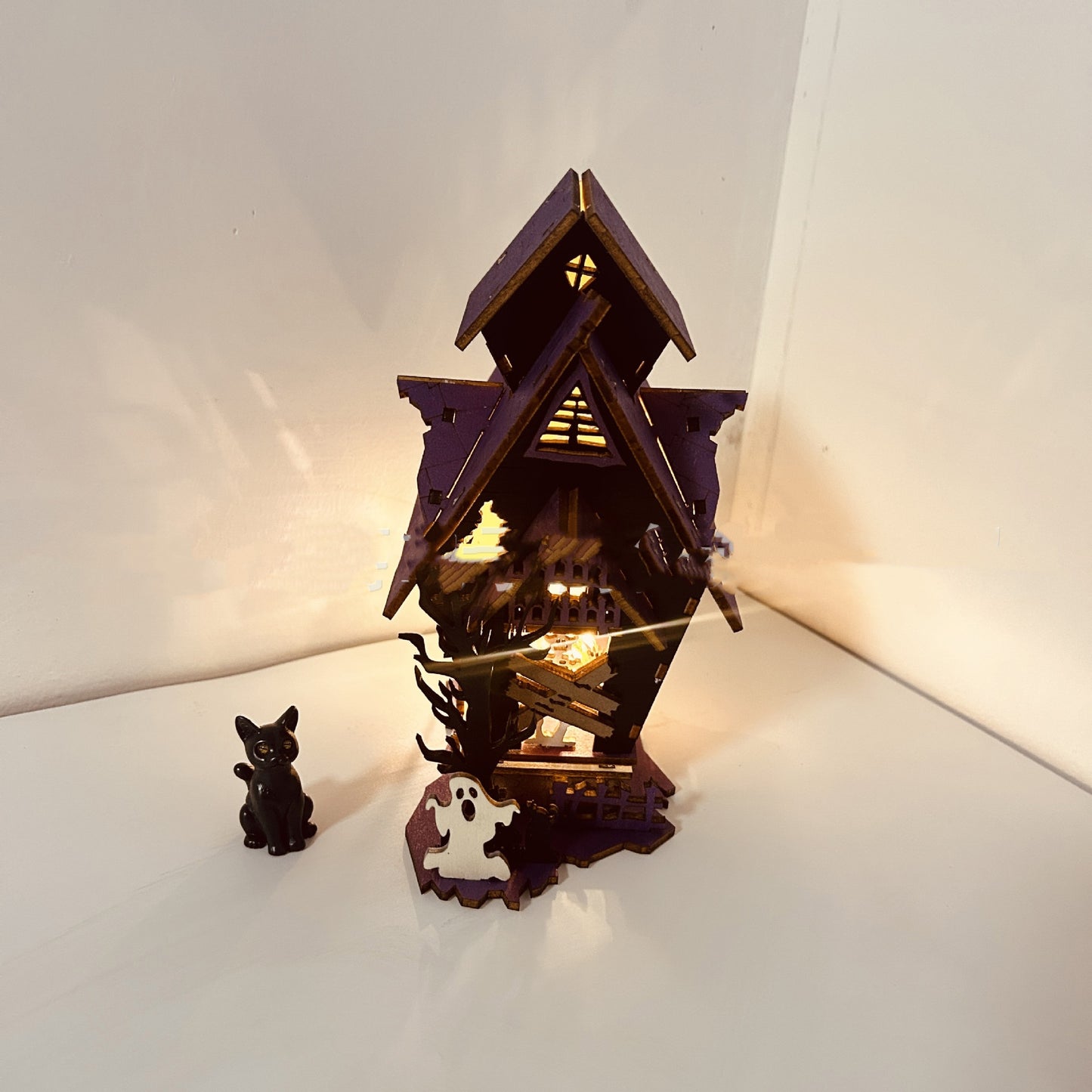 Halloween DIY Wooden Glowing Haunted House Table Decoration Luminous