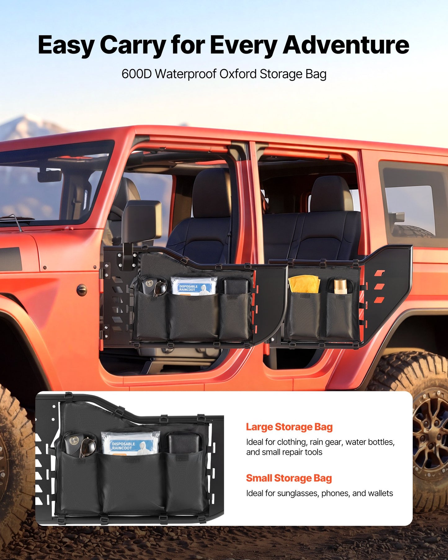 Jeep Tube Doors - 4-Door Steel Off-Road Half Doors with DOT Mirrors & Storage Bag