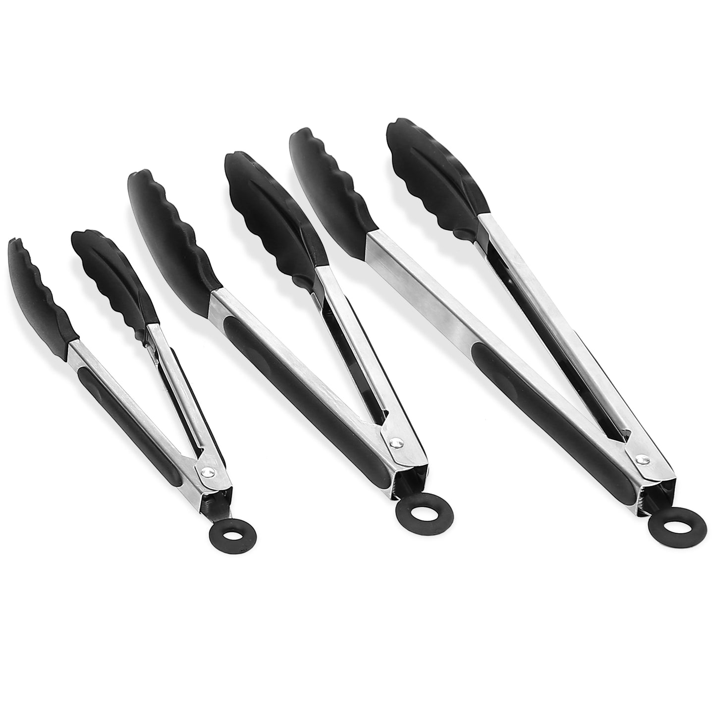 Stainless Steel Locking Tongs Set with Silicone Tips - 3 Pcs