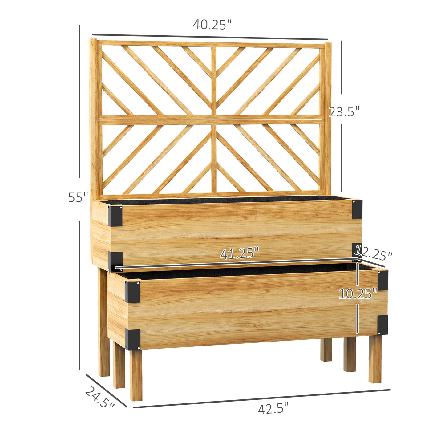 Wooden Raised Garden Bed with Trellis - Natural 1185x395x275 mm
