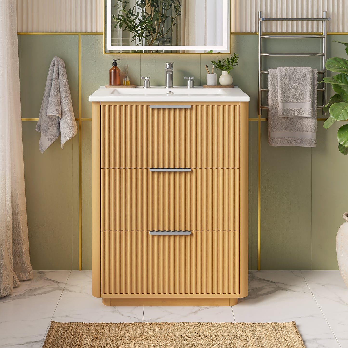 24 Inch Modern Luxury Bathroom Vanity With Ceramic Sink, Cabinet Open