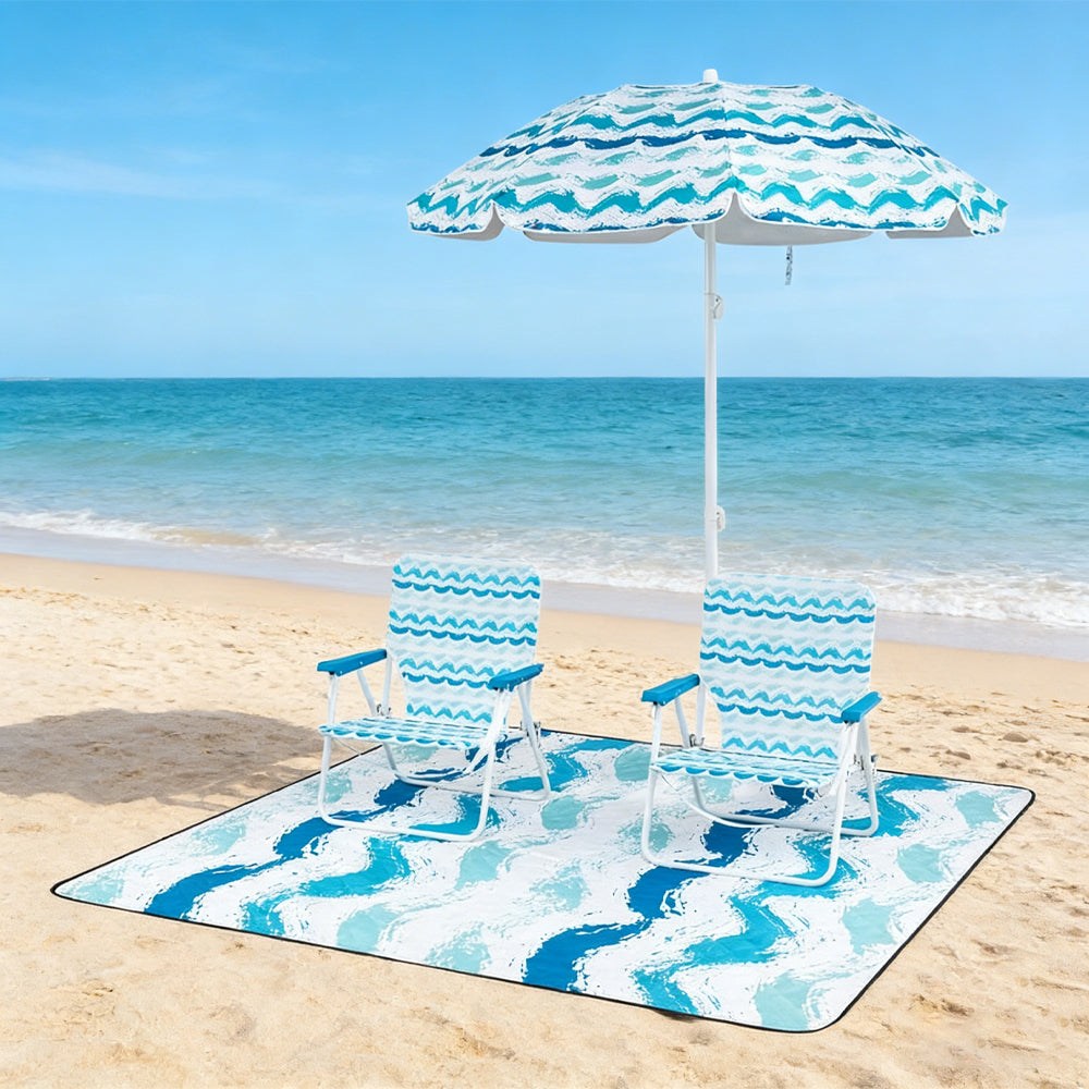 4-Piece Beach Umbrella Set with 2 Folding Chairs & Blanket