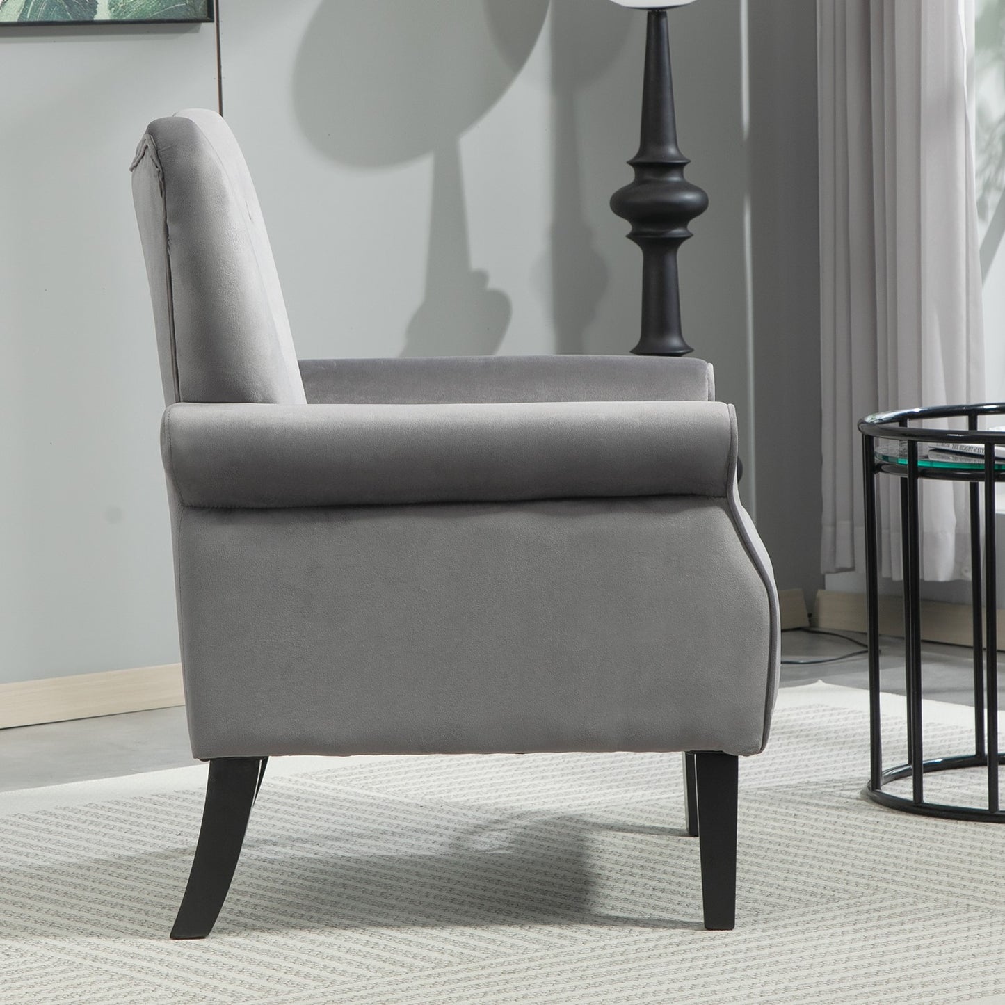 Mid-Century Modern Wingback Accent Chair, Upholstered Fabric Armchair