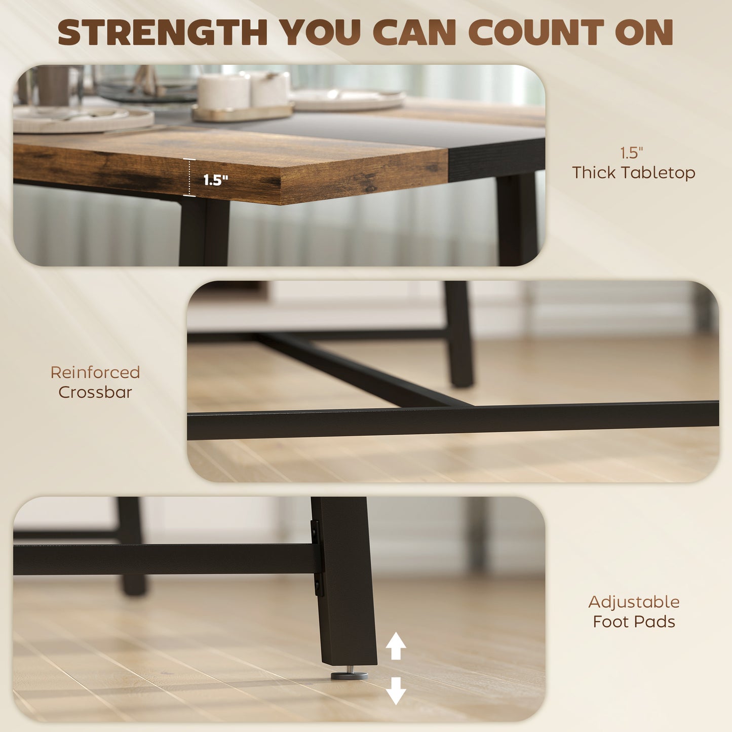 Industrial Kitchen Dining Table for 8 - 70.9" Brown MDF Top