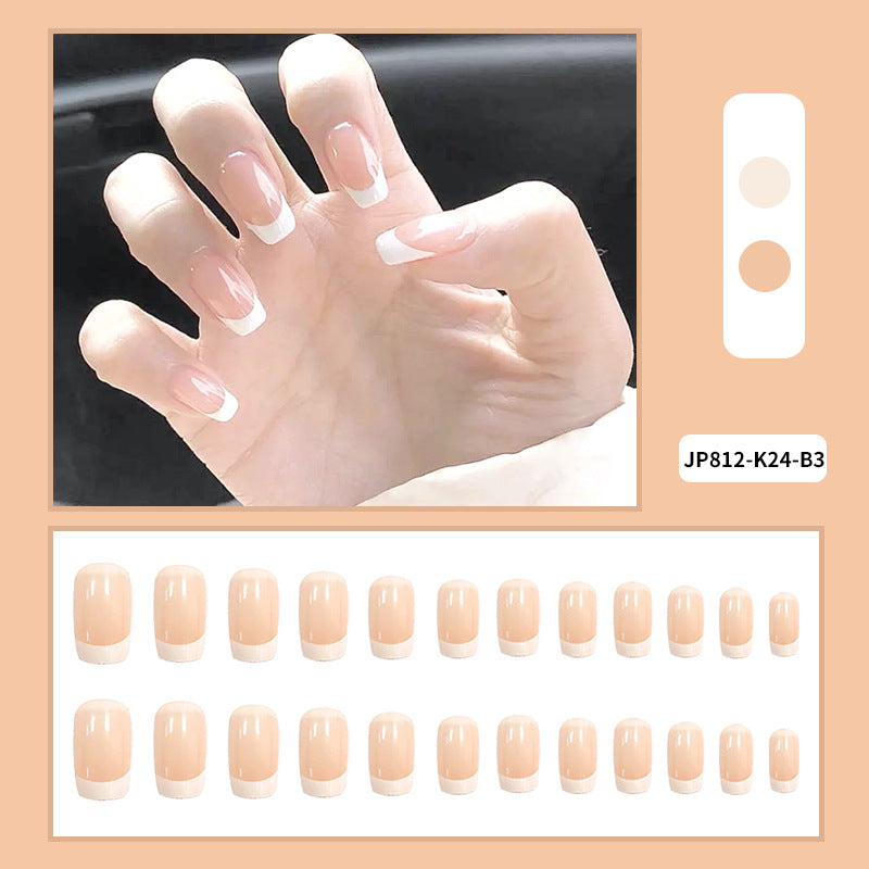 24-Piece Pink Fake Nail Art Kit - Short Square French Press-On Nails for Women & Girls