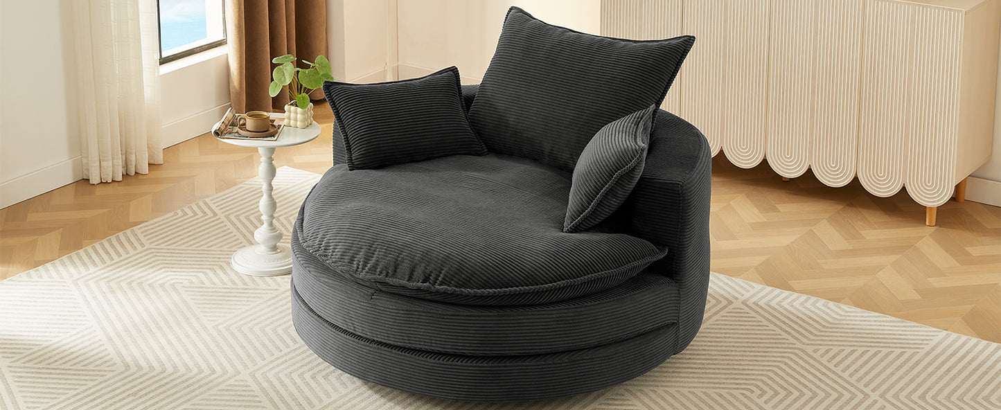 Oversized 360° Swivel Chair with Dual-Layer Cushions - Black