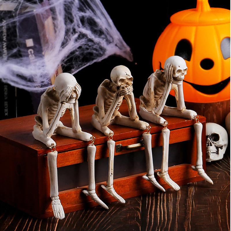 Halloween Skeleton Figurines Set of 3 - Gothic Resin Statues