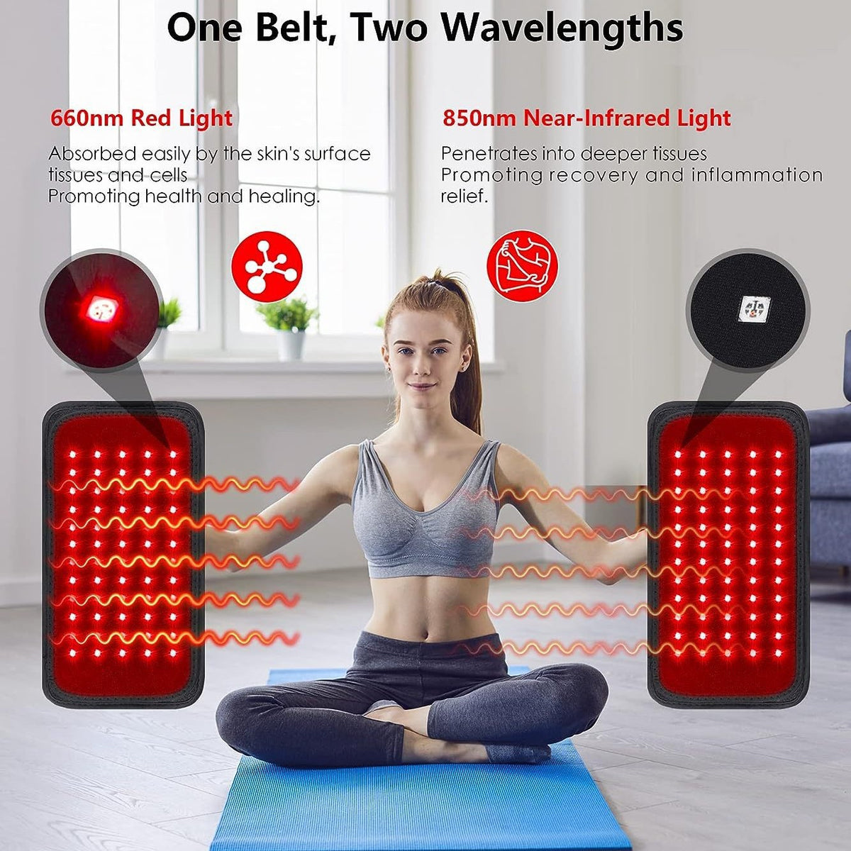 LED Red Light Heating Waist Belt - Black