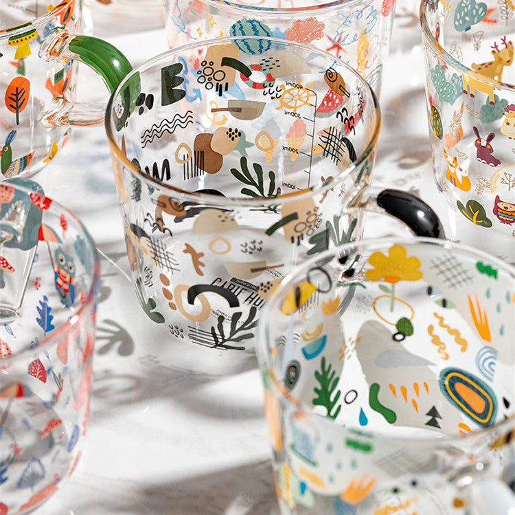 Simple Printing Glass Cup Set - Multiple Styles Home Drinkware