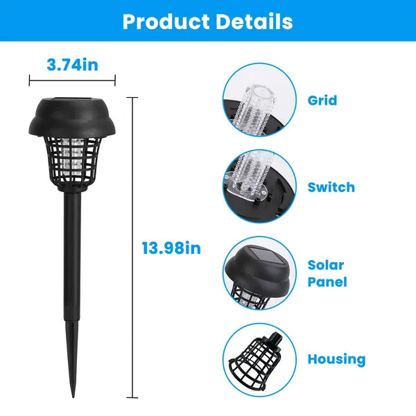 Solar Mosquito Zapper Torch Outdoor Insect Killer Waterproof with UV & White Light