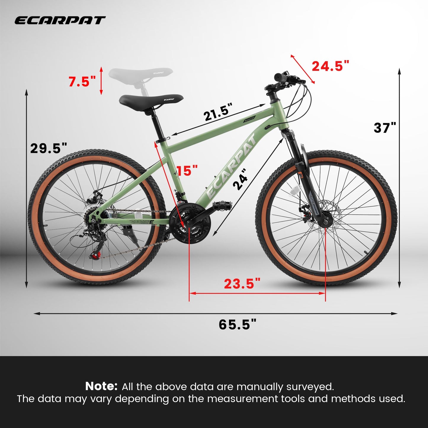 24 Inch Mountain Bike for Teenagers - High Carbon Steel Frame, Disc Brakes, Green