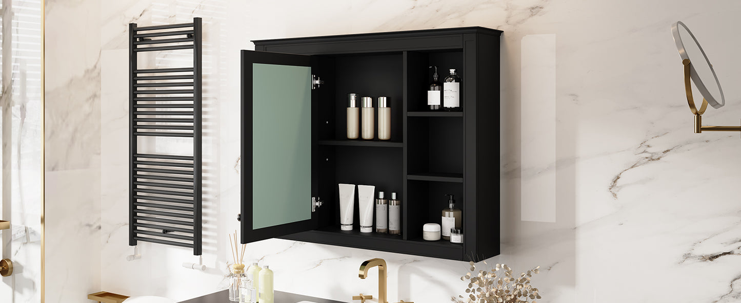 35'' x 28'' Wall Mounted Medicine Cabinet with Mirror - Black