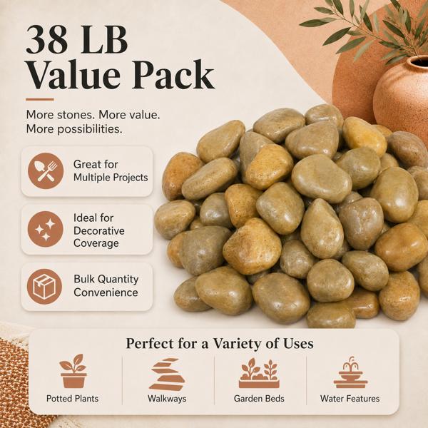 38 Lbs Khaki River Rocks - 2-3 Inch Polished Pebbles for Decor