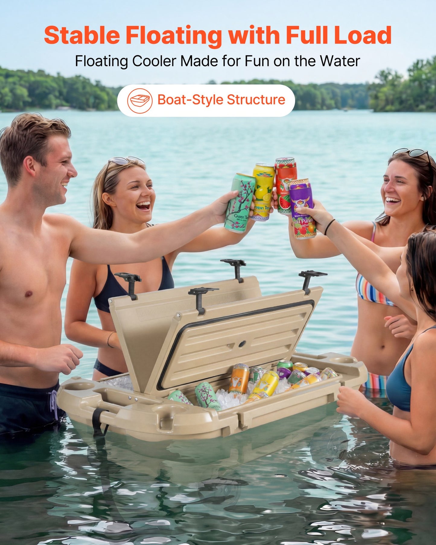Floating Cooler 40 QT Ice Chest with Wheels & Tow Rope for Lake & Pool