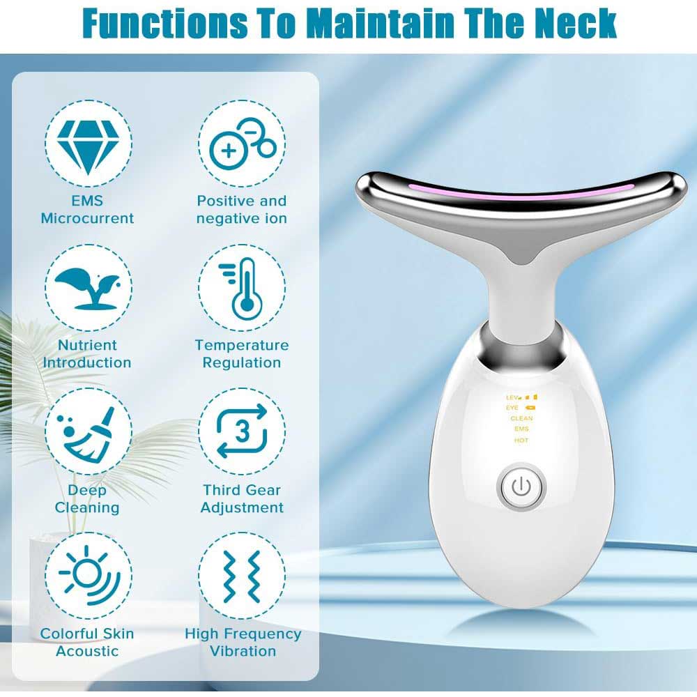 Facial & Neck Massager with LED Light Therapy, Heat, and EMS Vibration
