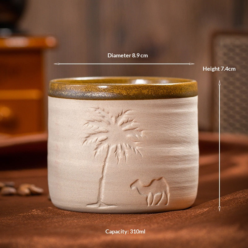 Middle Eastern Terracotta Espresso Cup - Creative Ceramic Coffee Mug with Desert Boat Pattern