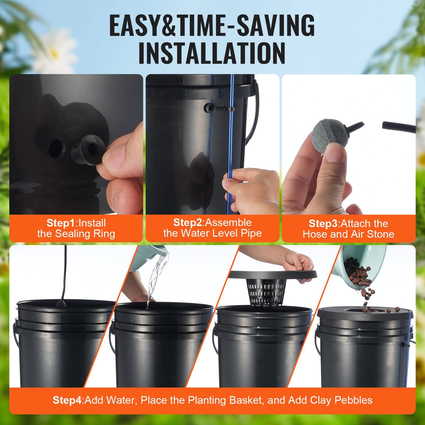 Hydroponic DWC System 5 Gallon Buckets with Pump & Air Stone for Indoor Outdoor Gardening
