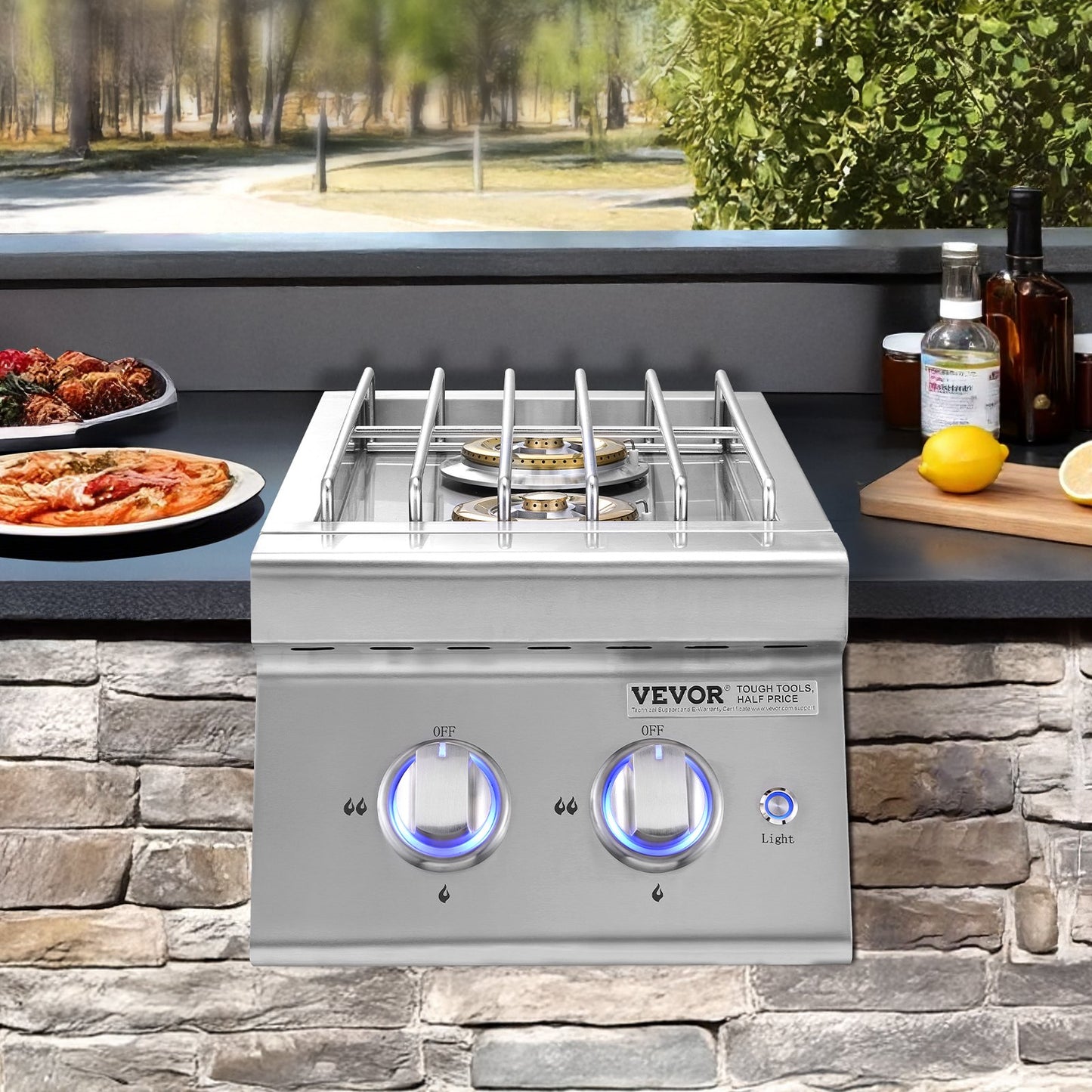 Outdoor Double Side Burner with 17,000 BTU Each - Propane & Natural Gas, Stainless Steel