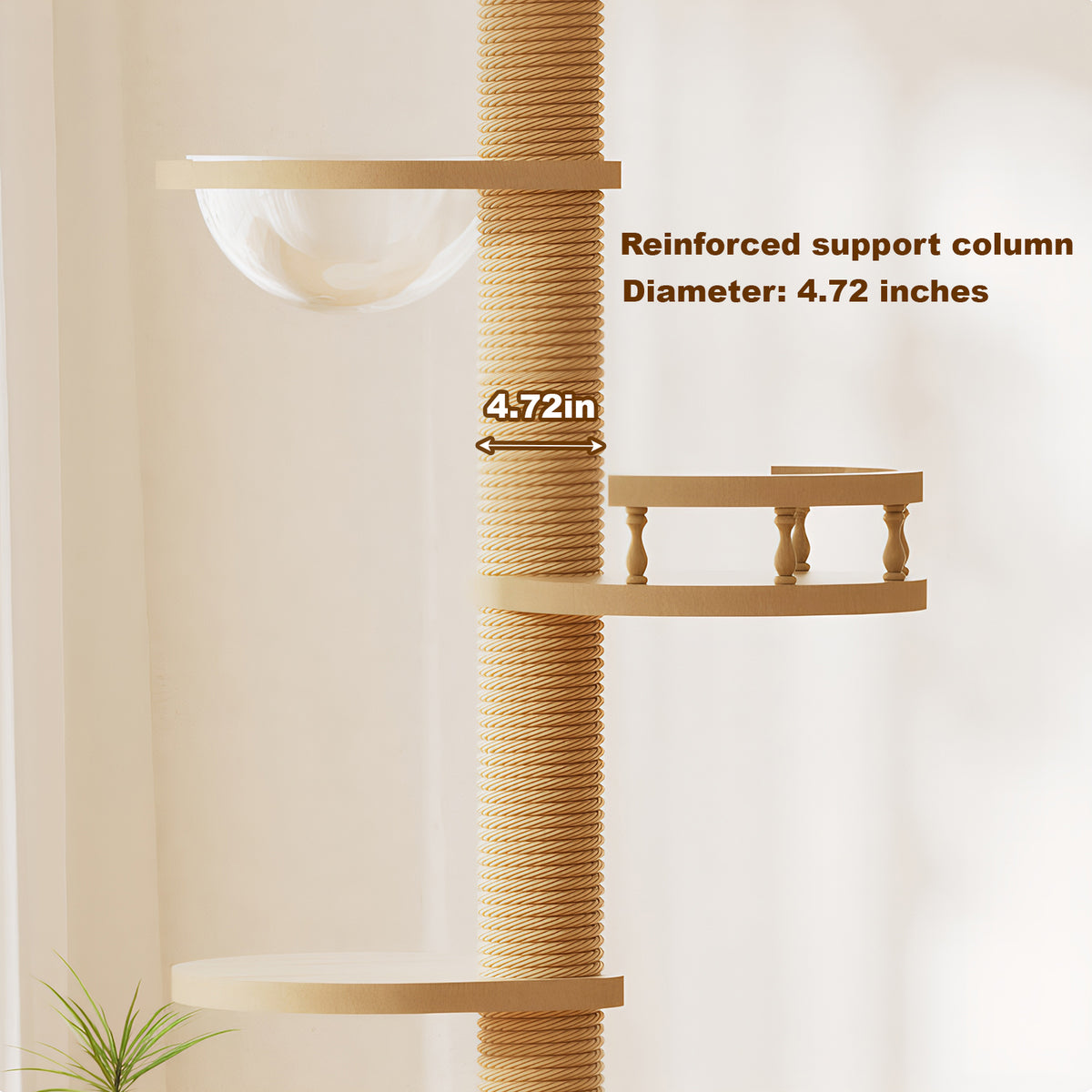 Adjustable Floor-to-Ceiling Cat Tree Tower with Sisal Post & Toys, Natural Finish