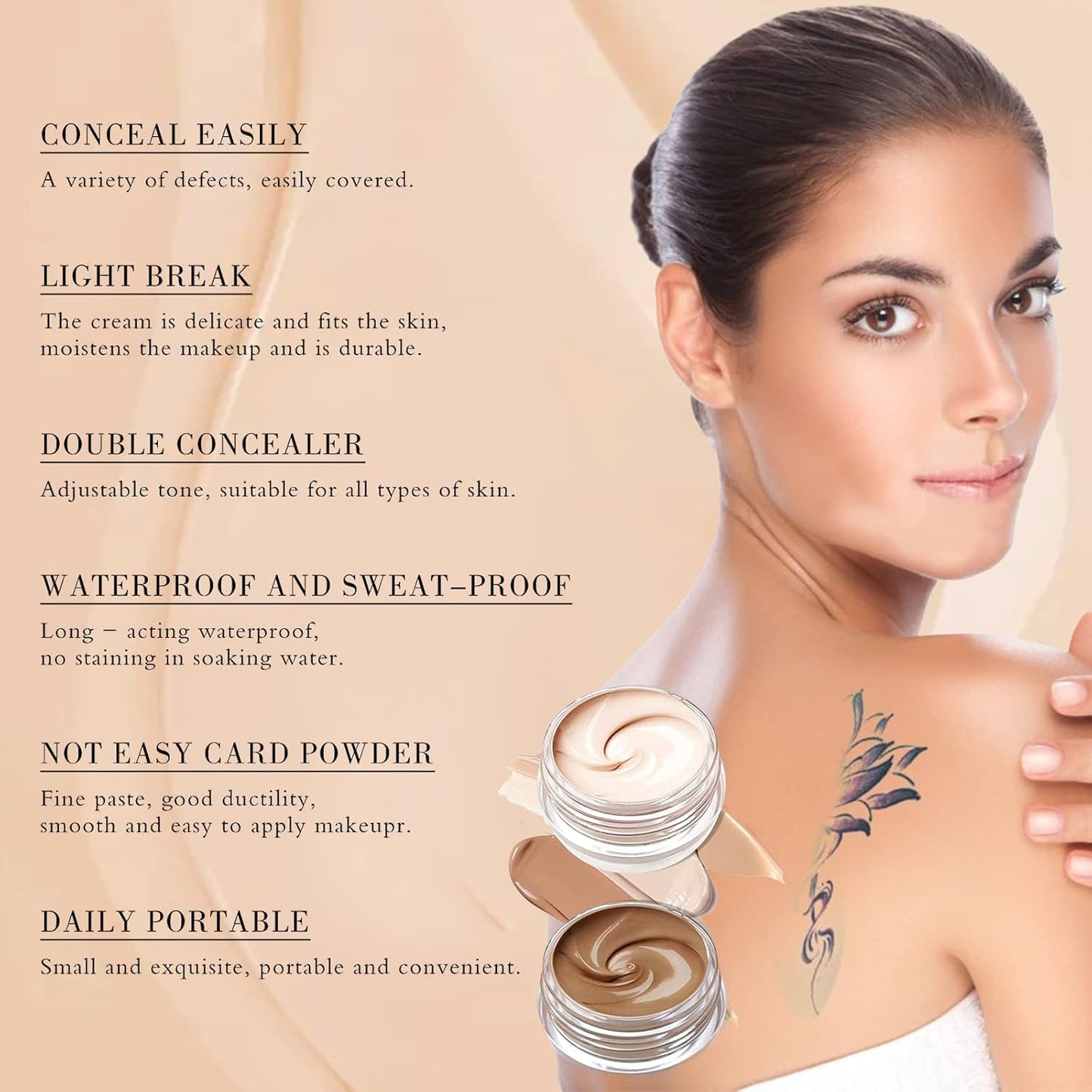 Professional Waterproof Tattoo Concealer for Body Scars and Dark Spots