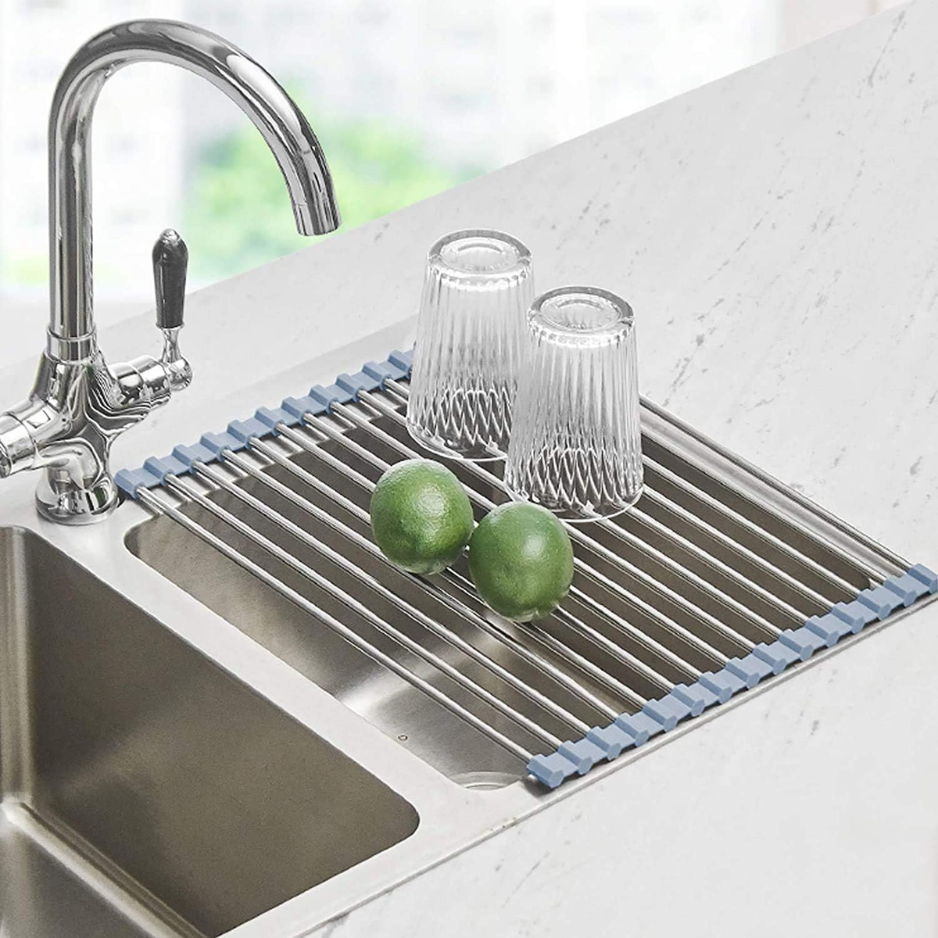Over-the-Sink Dish Drying Rack - Foldable Stainless Steel Mat