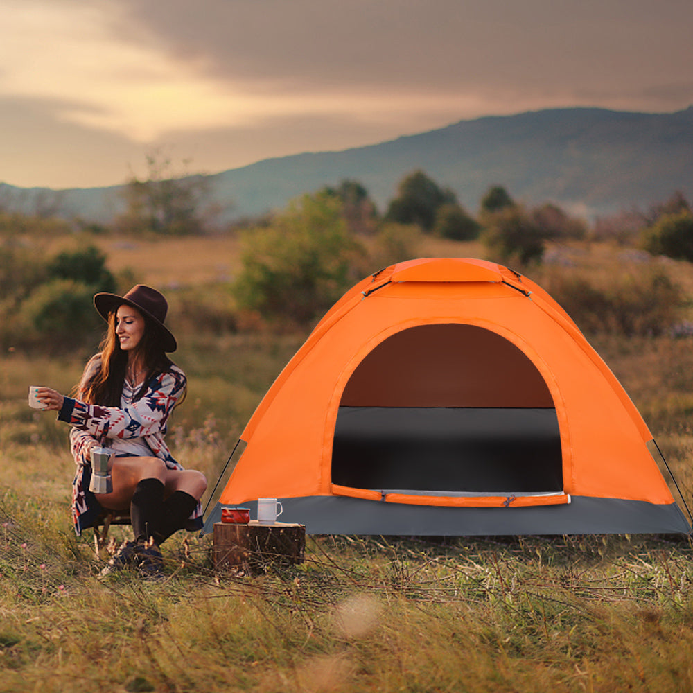 1-Person Waterproof Orange Camping Dome Tent - Quick Setup