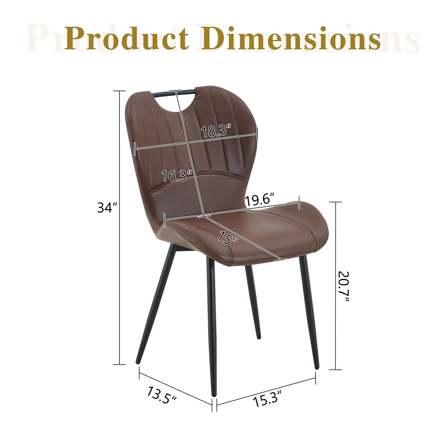 Set Of 4 Brown PU Dining Chairs With Integrated Handle. Black Metal